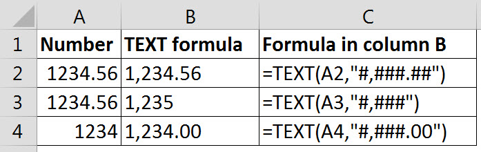 TEXT function examples