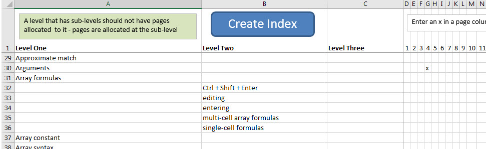 Creating A Book Index In Excel A4 Accounting